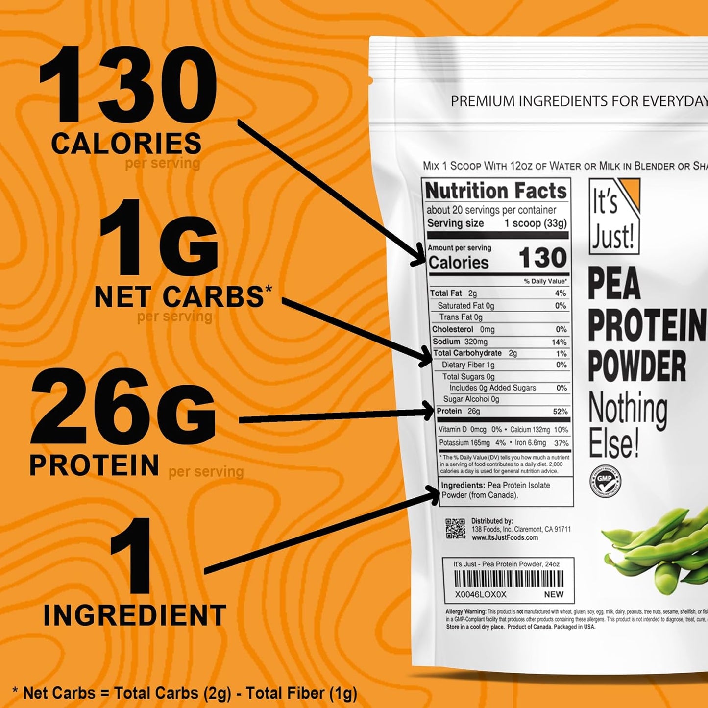 - 100% Pea Protein, Vegan Plant Based, Grown in Canada, Premium Quality, Smooth Texture, Non-Gmo, Gluten Free, Keto Friendly (1.5 Pound, Unflavored)