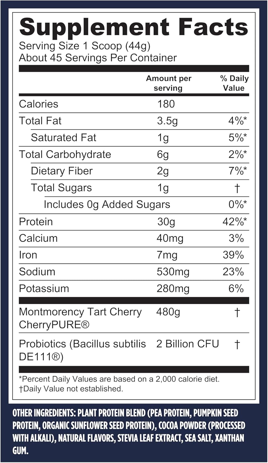 Sport n Protein Powder + Recovery - 30G Plant Based Protein per Serving, Chocolate, 45 Servings, 5G Bcaas, Probiotics, NSF Certified, for Shakes & Smoothies, 4.4Lbs (Packaging May Vary)