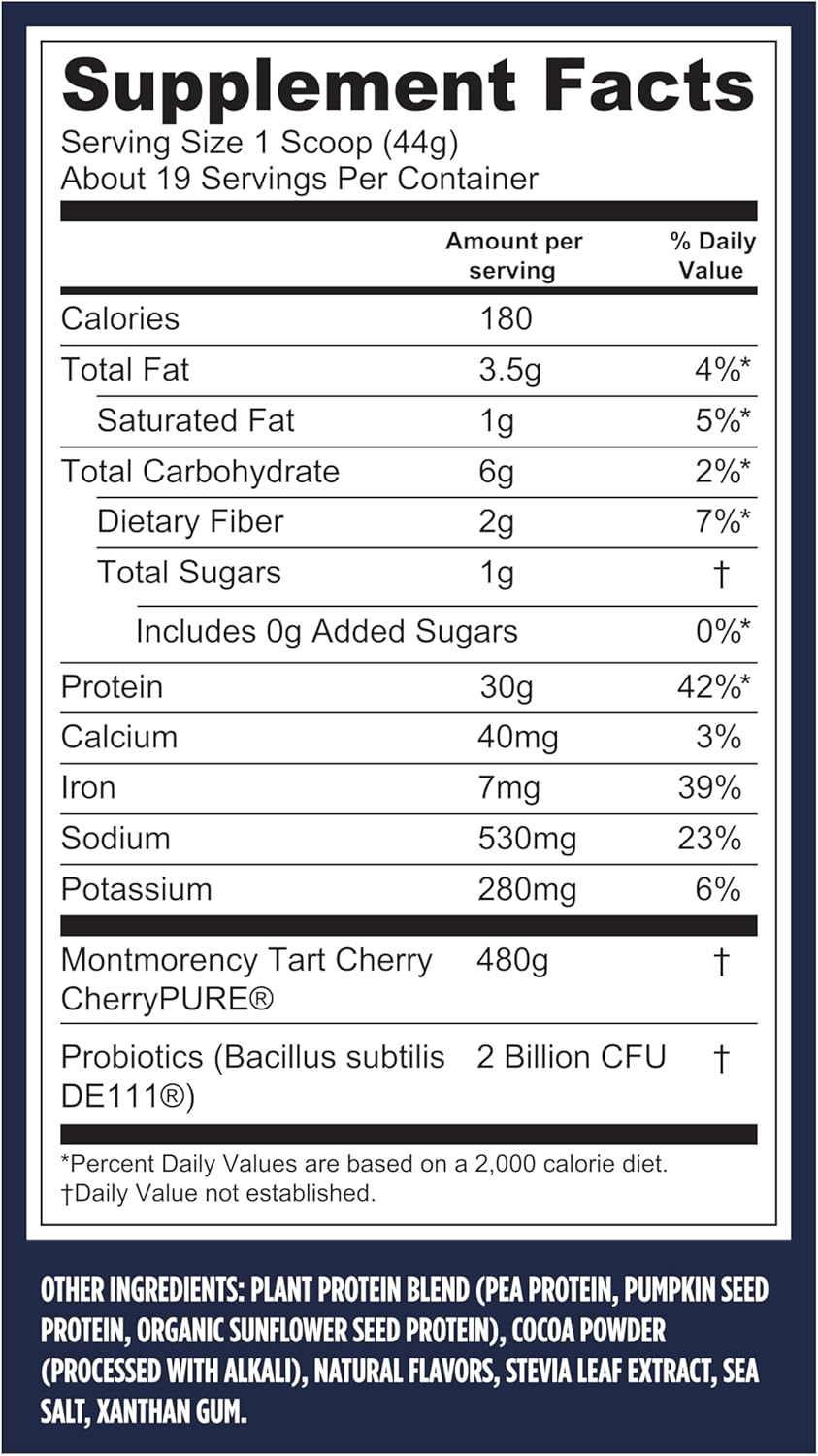 Sport n Protein Powder + Recovery - 30G Plant Based Protein per Serving, Chocolate, 19 Servings, 5G Bcaas, Probiotics, NSF Certified, for Shakes & Smoothies, 1.8Lbs (Packaging May Vary)