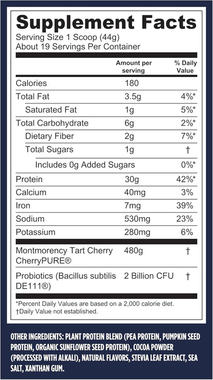 Sport n Protein Powder + Recovery - 30G Plant Based Protein per Serving, Chocolate, 19 Servings, 5G Bcaas, Probiotics, NSF Certified, for Shakes & Smoothies, 1.8Lbs (Packaging May Vary)
